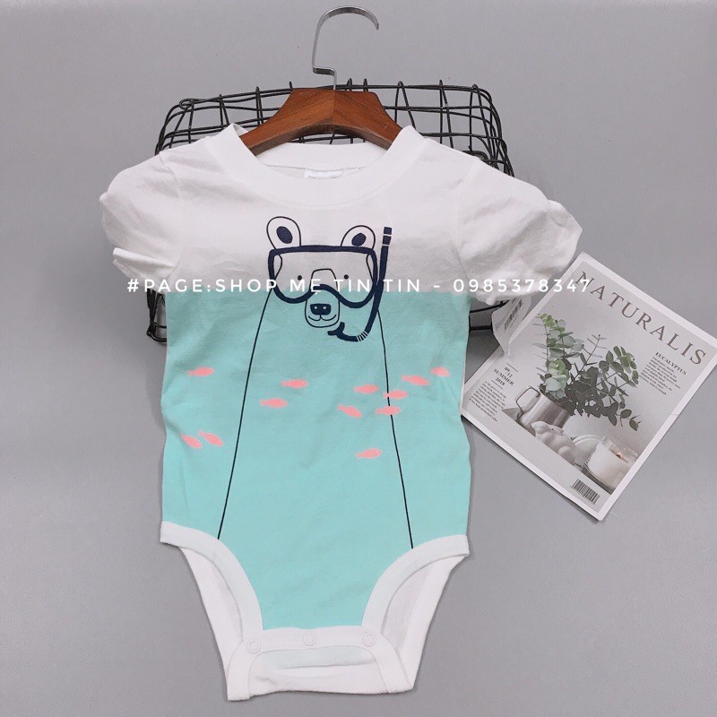 BODY CHIP chất cotton -nền trắng xanh gấu  size:3m,6m,18m,(6m,12m,18m,24m)