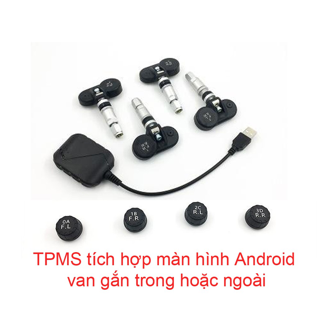 Cảm Biến Áp Suất Lốp tích Hợp Màn Hình Android van gắn trong gắn ngoài BH 6 tháng