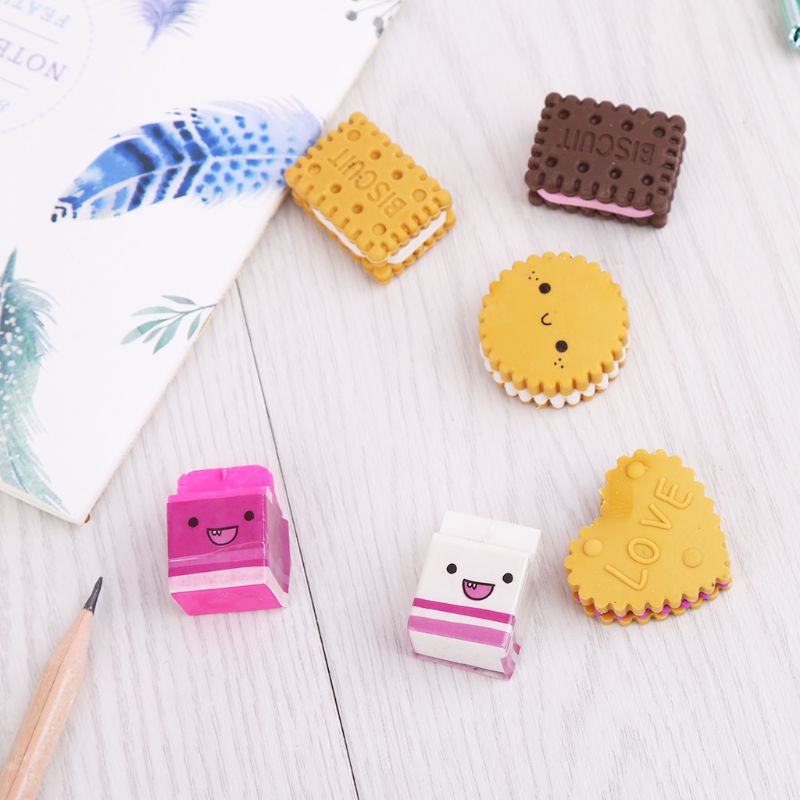 Set 6 Gôm Tẩy Hình Bánh Quy / Sữa Xinh Xắn Dành Cho Các Bé