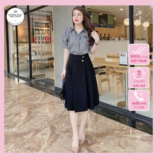 Chân váy phối 2 cúc dáng dài