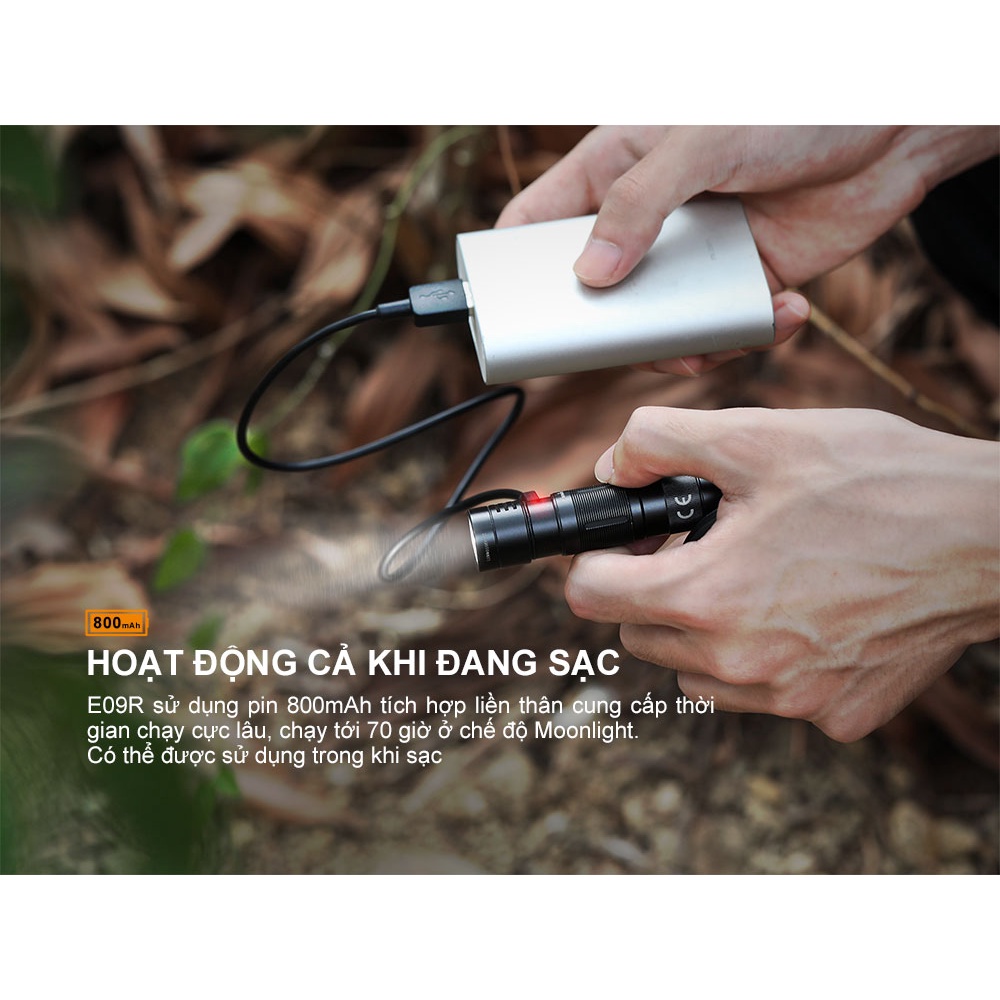 Đèn pin móc khóa FENIX E09R độ sáng 600 lm chiếu xa 124 m sạc USB-C pin liền thân Li-ion 800mAh