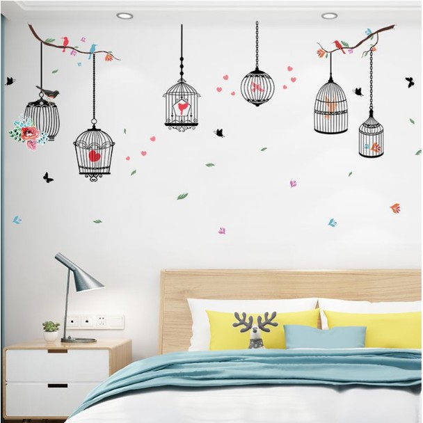 Decal trang trí tường - Lồng Chim Tình Yêu dịu kì