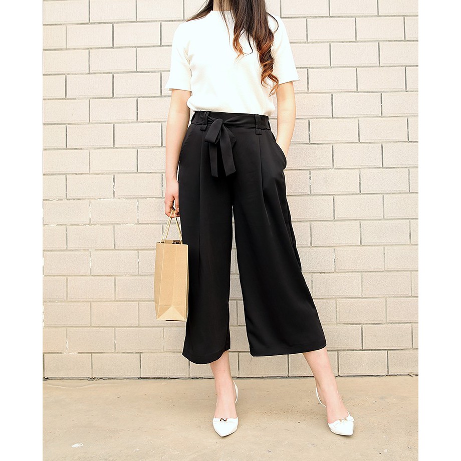 QUẦN CULOTTES ỐNG RỘNG VẢI ĐŨI LƯNG THUN DÁNG DÀI VÀ LỬNG CAO CẤP