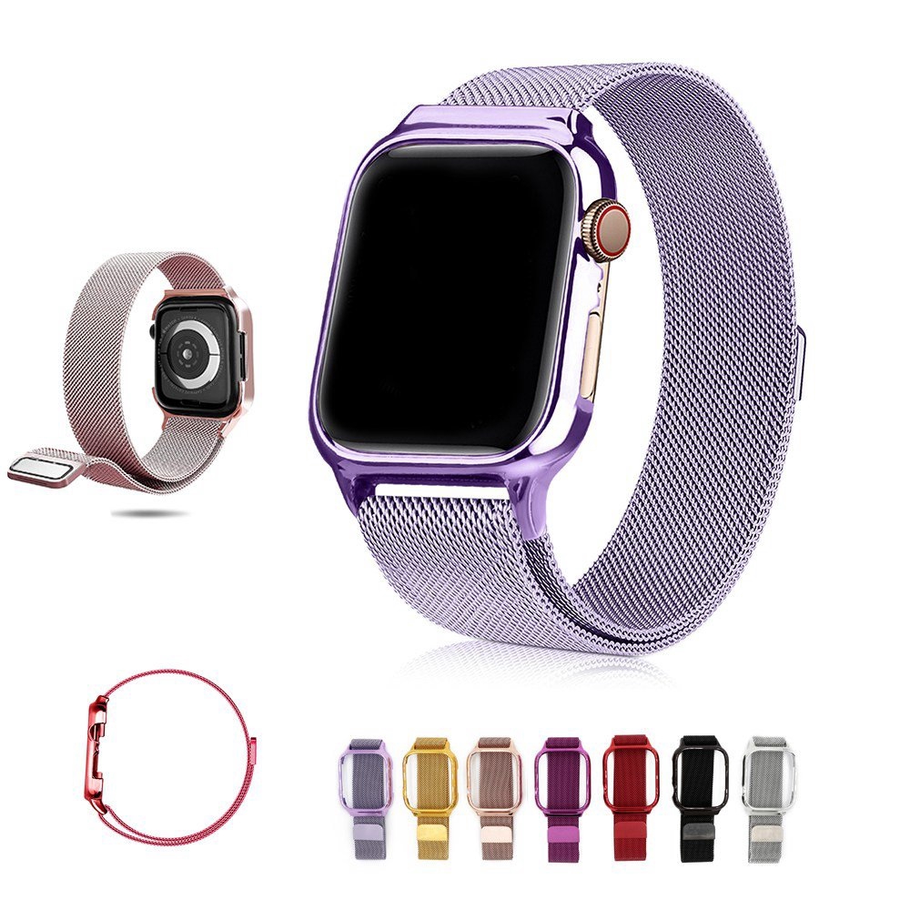 【Apple Watch Strap】Magnetic buckle Milanese Stainless Steel Metal Strap for Apple Watch Series 4/5/6/se with pc cover case for 40mm 44mm