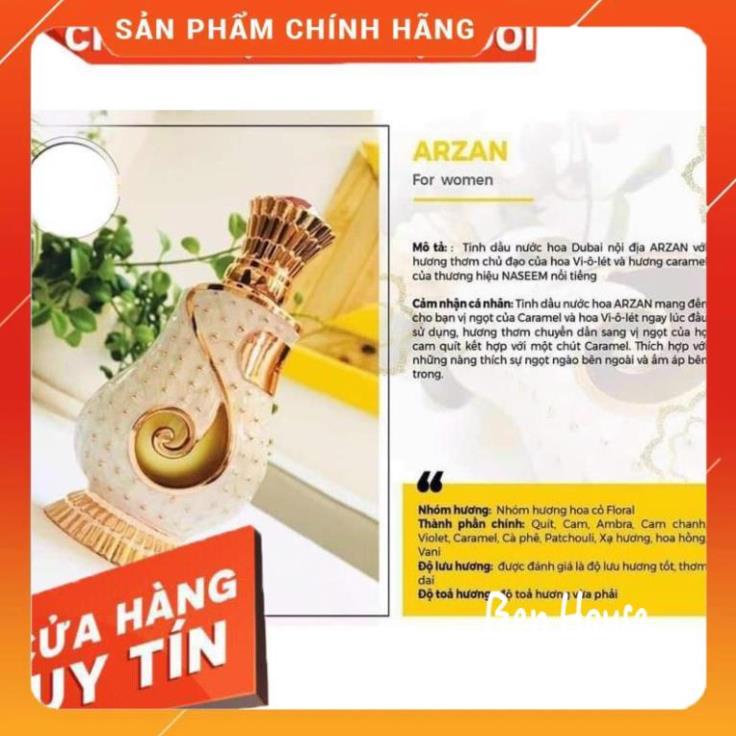 Tinh Dầu Nước Hoa Dubai Arzan Naseem Nội Địa Chính Hãng Cao Cấp Cho Nữ Unisex Mùi Thơm Bán Chạy Nhất TP HC | BigBuy360 - bigbuy360.vn