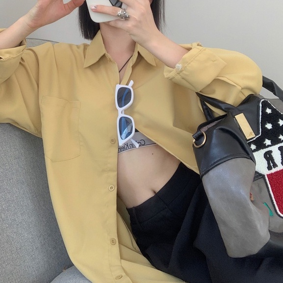 Áo sơ mi ZHELIHANGFEI tay dài màu sắc thanh lịch dễ phối đồ cho nữ