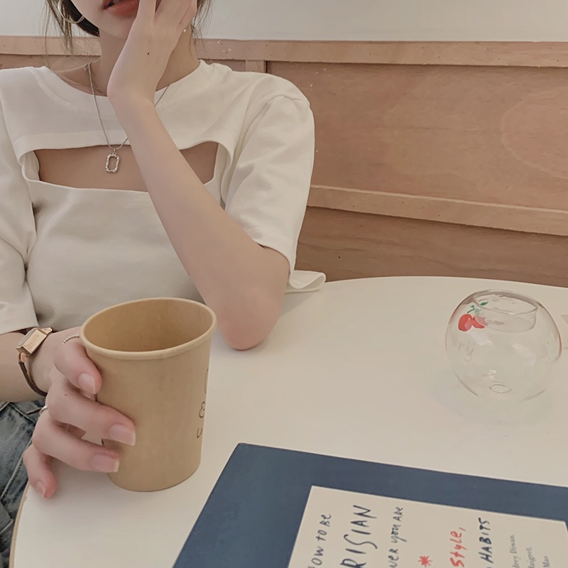 QADCOL Áo Thun Tay Ngắn Thiết Kế Lỗ Rỗng Cao Cấp Thời Trang