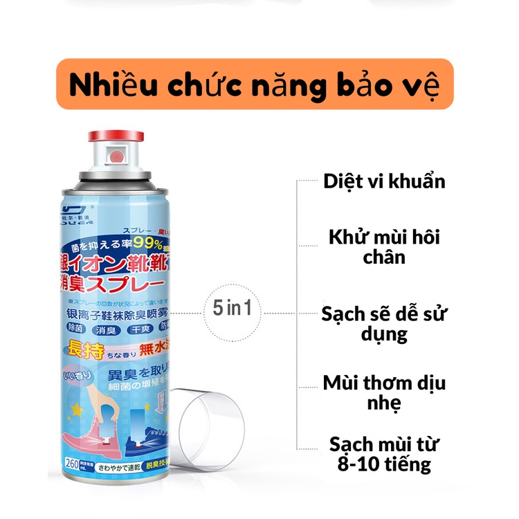 Xịt khử mùi giày, loại bỏ mùi hôi, vi khuẩn, mũ bảo hiểmcông nghệ Nano Bạc 260ml GD208