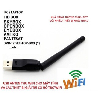 Usb Wifi 802.11N MT7601 Thu Wifi Cho Đầu Thu DVB-T2/DVB-S2 INTERNET/PC Với Anten 8dbi  - Bảo hành chính hãng 12 tháng
