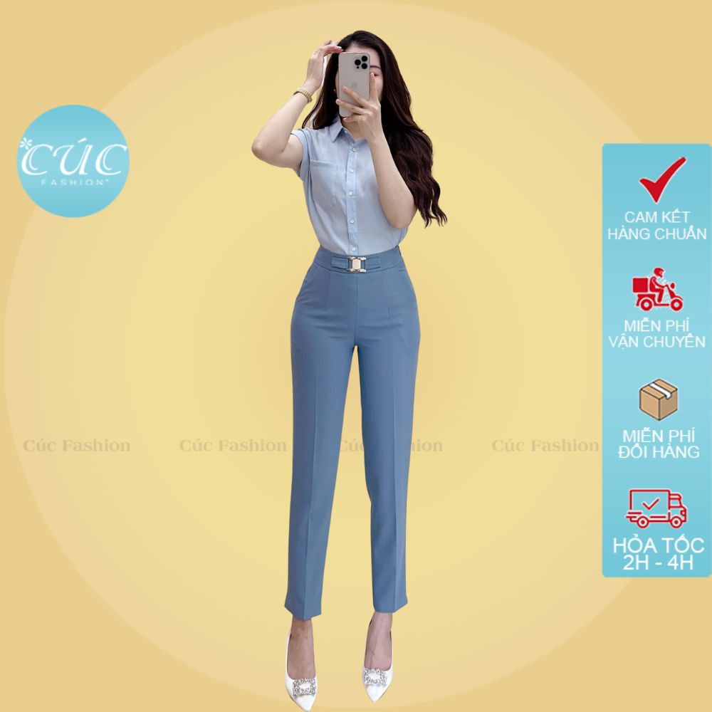 Quần baggy nữ Cúc Fashion quần begy dáng cạp cao vải tây dài đẹp thời trang âu công sở cao cấp đai X khóa sườn Q003