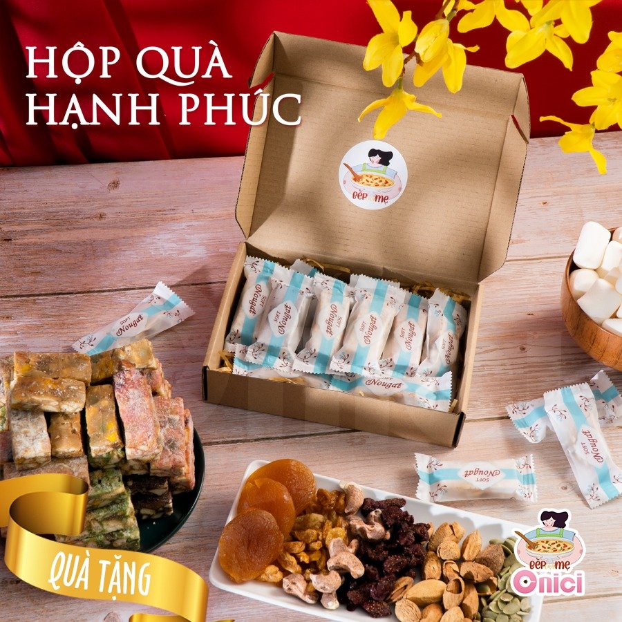 Kẹo nougat Bếp của mẹ ONICI Kẹo hạnh phúc mix nhiều hạt mềm dẻo thơm ngon ít ngọt thượng hạng