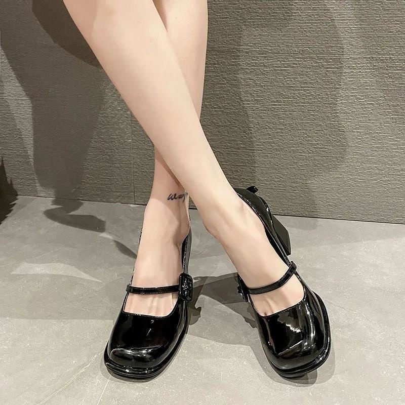 Giày Cao Gót Da Bóng Mũi Tròn Phong Cách Hàn Quốc Cho Nữ