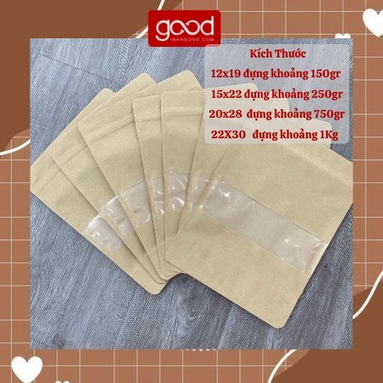 Túi zip zipper giấy kraft đáy đứng có cửa sổ