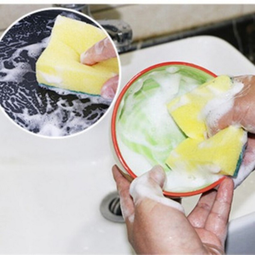 Miếng rửa bát bọt biển rửa bát vàng xanh vệ sinh chén dĩa tiện lợi siêu sạch DANA