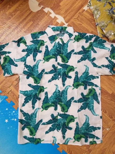 Áo sơ mi hoa quả đi biển chất tơ đũi mẫu lá