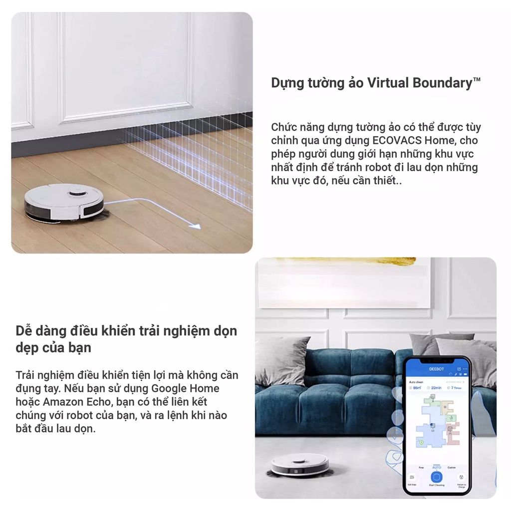 Robot hút bụi lau nhà Ecovacs Deebot OZMO N8 Pro - Lực hút MAX 2600 Pa - Bản quốc tế - bảo hành 18 tháng