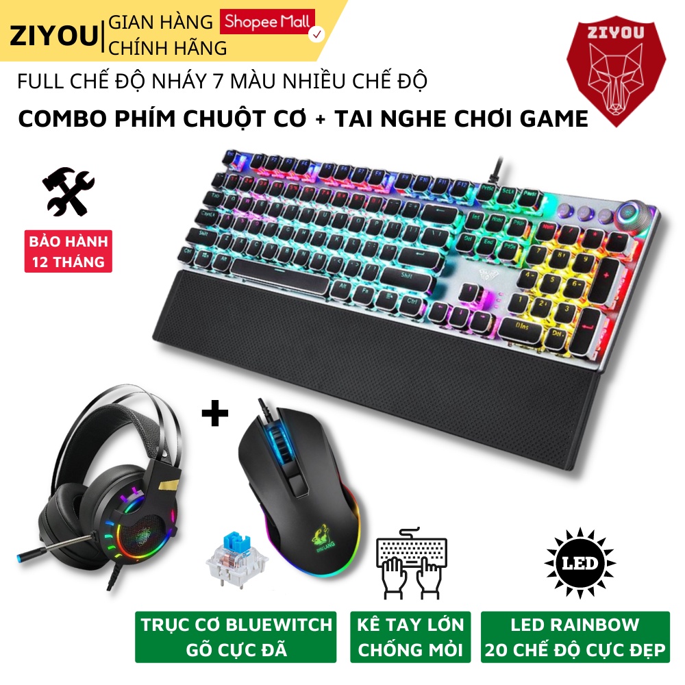Combo gaming bộ phím chuột và headphone ZIYOU bàn phím có 20 chế độ led cực đẹp, gõ cực đã, FZ508+V1+K3