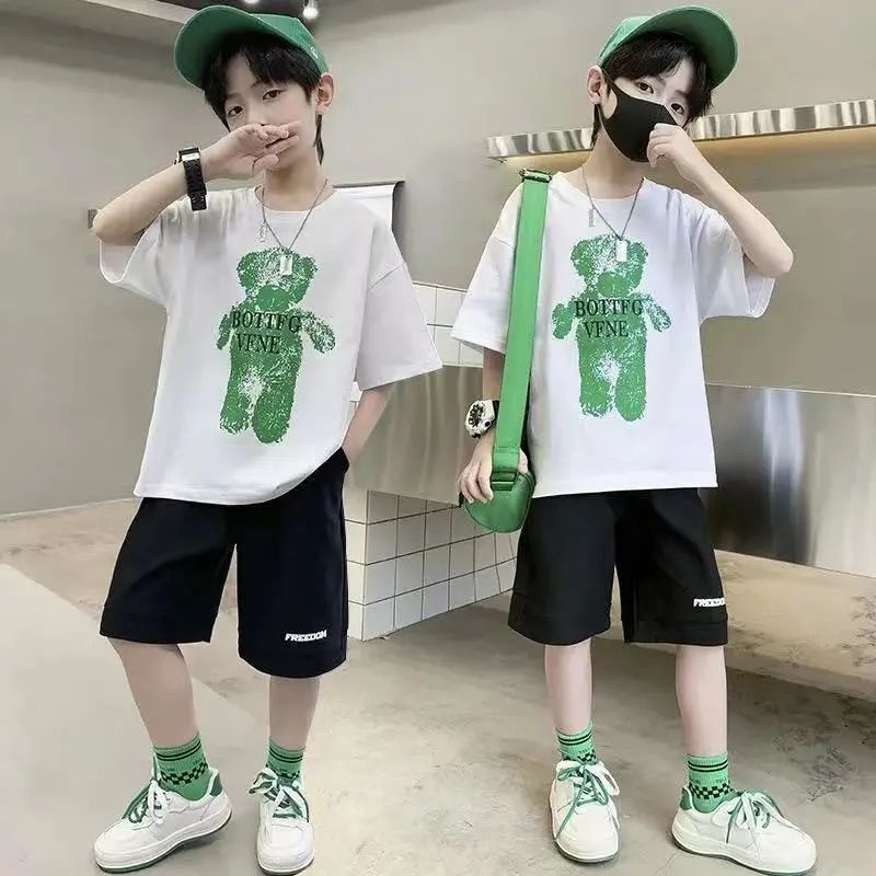 Set Áo Thun Ngắn Tay Và Quần Short Thời Trang Mùa Hè Phong Cách Mới Cho Bé Trai