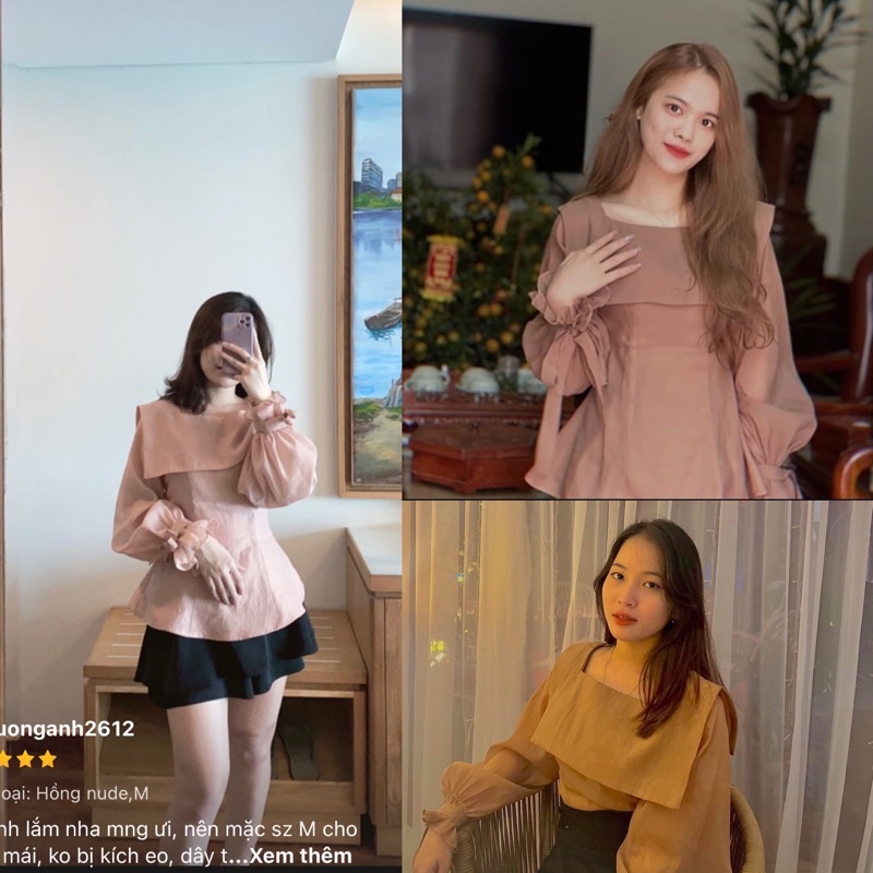 (SẴN) Lala.clothing Áo sơ mi tơ vạt thủy thủ chiết eo MD
