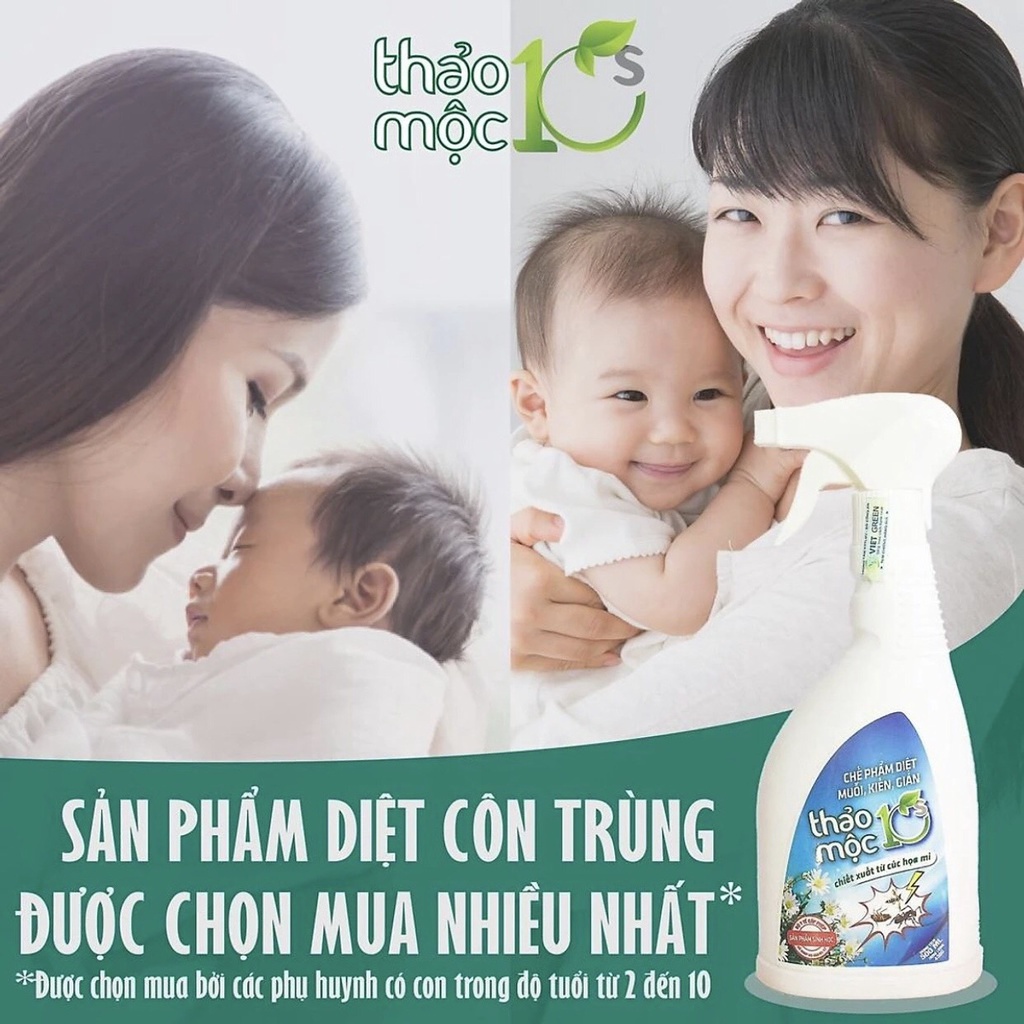 Bình xịt diệt Muỗi, Kiến, Gián và Côn Trùng Thảo Mộc 10S công nghệ sinh học chai 100ml & 500ml