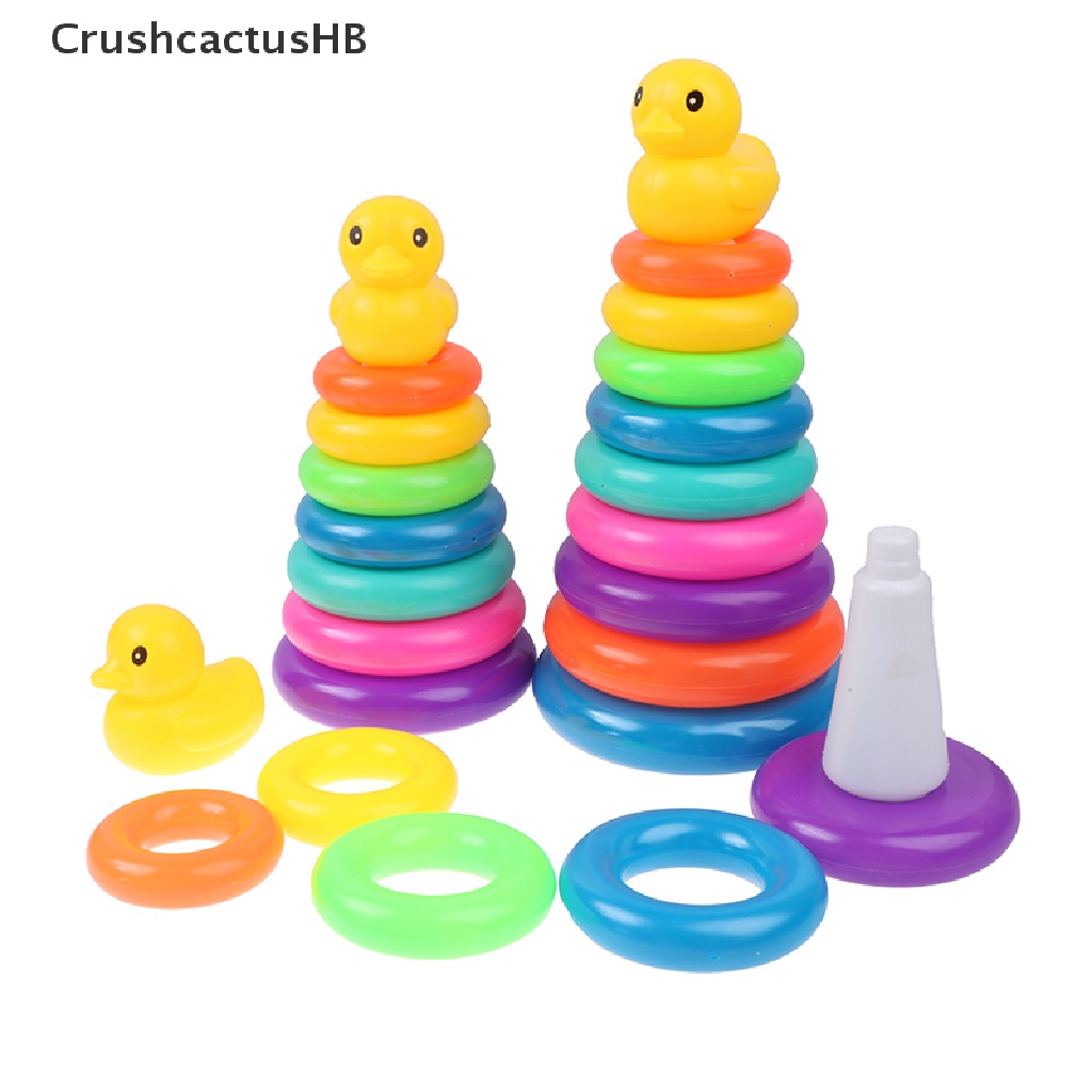 [CrushcactusHB] Yellow Duck Toy With Rainbow Color Stacking Rings Tower Toy Bath Tub Play Toy Hot Sell