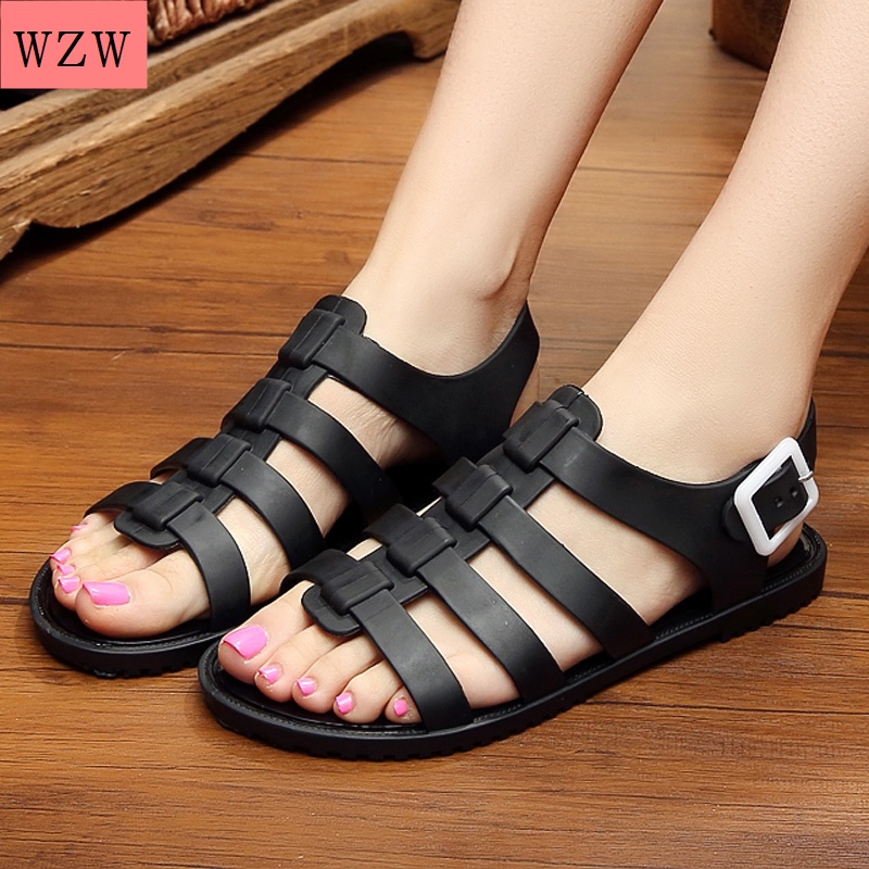 Giày Sandal Nhựa Dẻo Trong Suốt Đế Bằng Chống Trượt Chống Nước Thời Trang Đi Biển Mùa Hè Cho Nữ