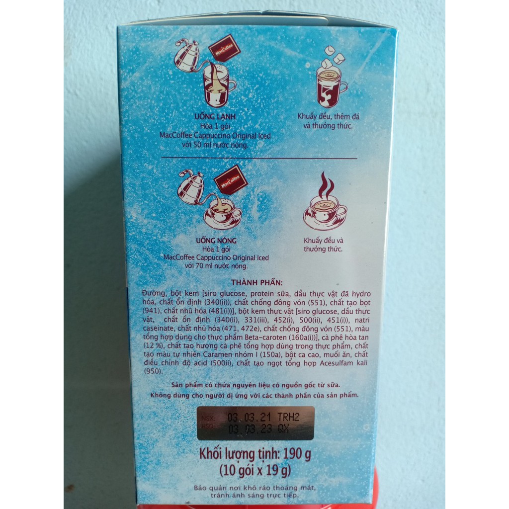 Cà phê cappucino MacCoffee Vị truyền thống ( 10 gói x 190g).