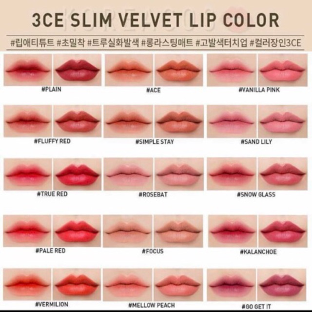 3CE Slim velvet lip color
