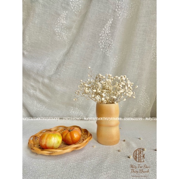 Cốc tre uống nước, ống cắm hoa dáng thấp Mây Tre Đan Thuỷ Khanh