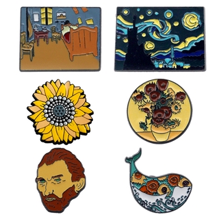 Ghim cài trang trí cổ áo/ balo vải denim tráng men nghệ thuật in hình tranh sơn dầu của Van Gogh độc đáo cho bạn nữ