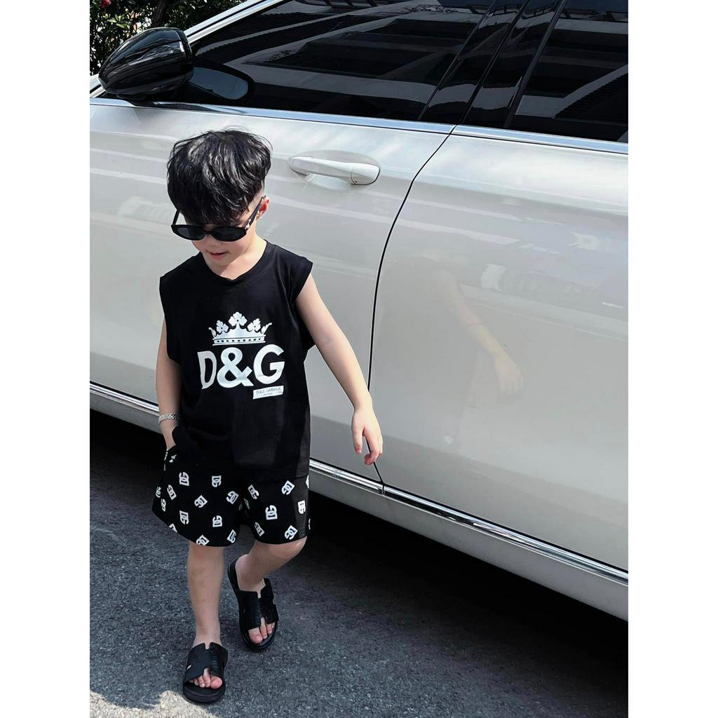 Bộ áo Ba lỗ quần short D&amp;G vương miện quần họa tiết cho bé , set tank top bé trai unisex , Kid_genz