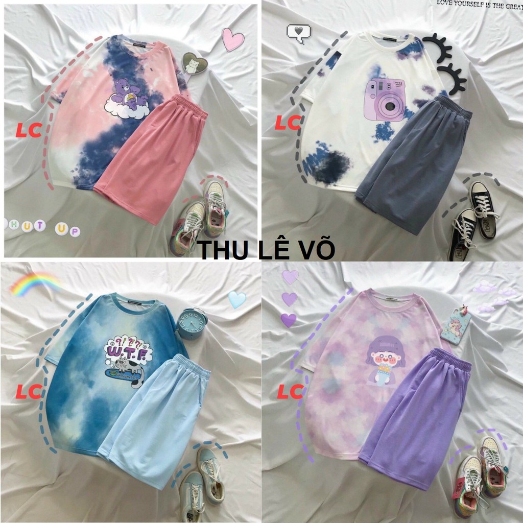 Set Đồ Nữ ♥️FREESHIP♥️ Bộ Quần Đùi Áo Thun Loang Siêu Yêu Form Oversize Ulzzang Hot