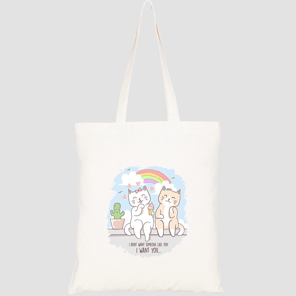 Túi vải tote canvas HTFashion in hình cat cute love ice cream HT144