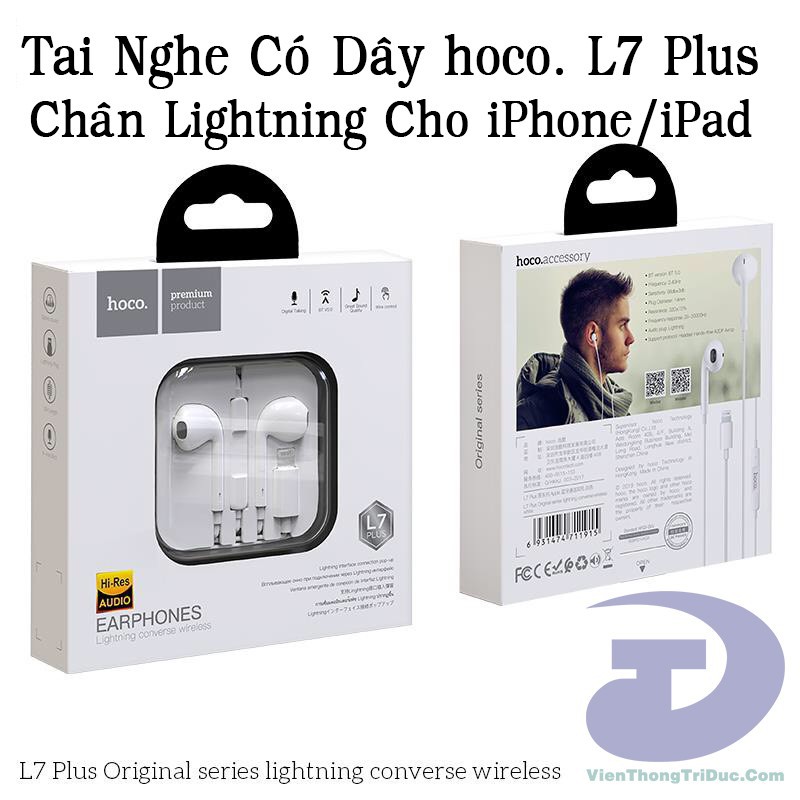 ✅Chính Hãng✅ Tai Nghe Dây Hoco L7 Plus Cho iPhone/iPad -Chất Âm Bass-Treble Đã Tai- Cổng Lightning-Dây 1.2m- Giá Siêu Rẻ