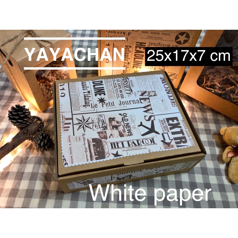 [Vintage] Hộp quà kraft nâu newspaper cổ điển kèm rơm, thiệp, dây cột