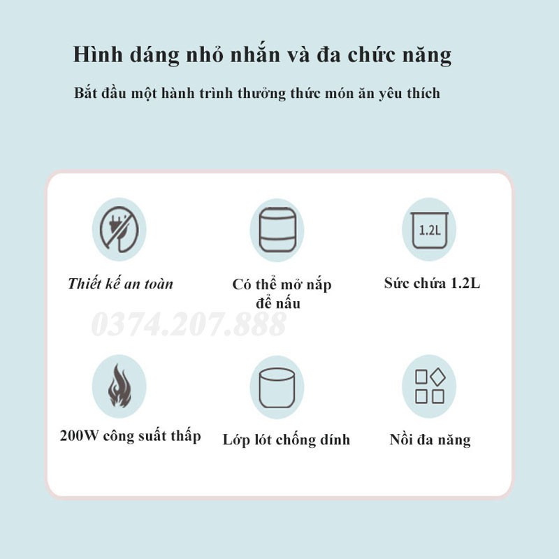 Nồi Cơm Điện Đa Năng Mini  1,2L  (Nấu Cháo, Chưng, Hấp, Luộc...) | BigBuy360 - bigbuy360.vn