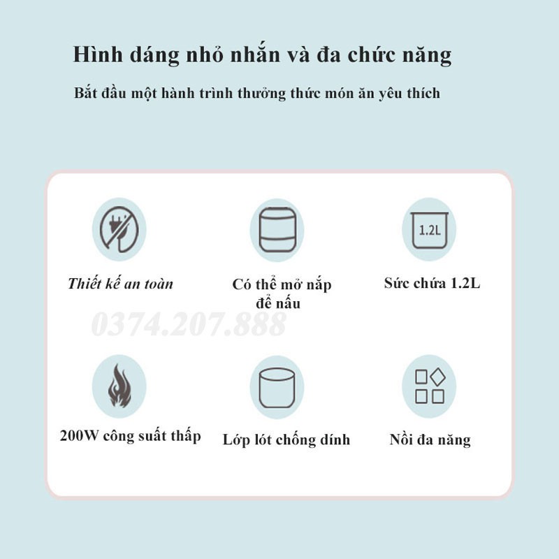 ( HN226 ) Nồi Cơm Điện Đa Năng Mini  1,2L  (Nấu Cháo, Chưng, Hấp, Luộc...) L2 [loại 1]( huongle )