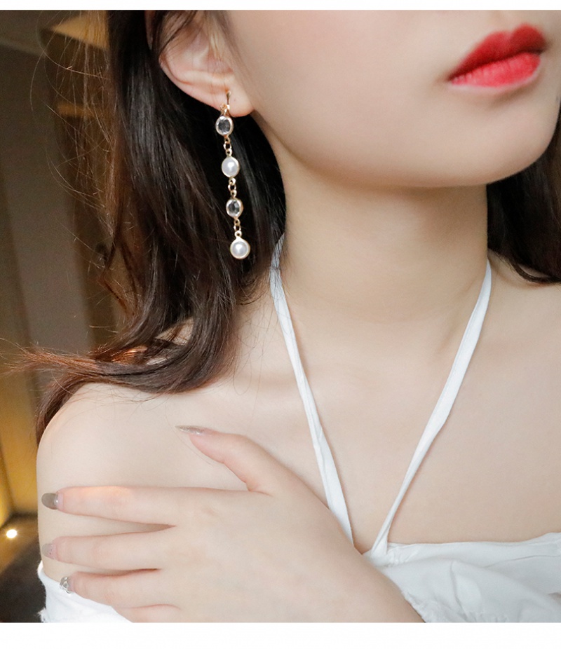 Khuyên tai dáng dài gắn ngọc trai giả trong suốt thời trang thanh lịch cho nữ