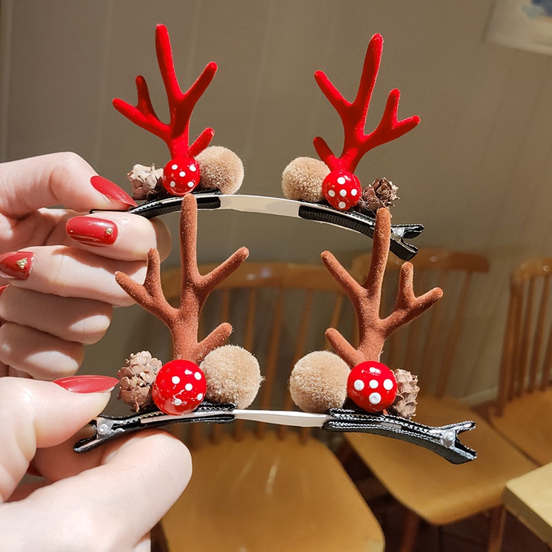 Bộ kẹp tóc hình sừng tuần lộc dễ thương cho bé gái