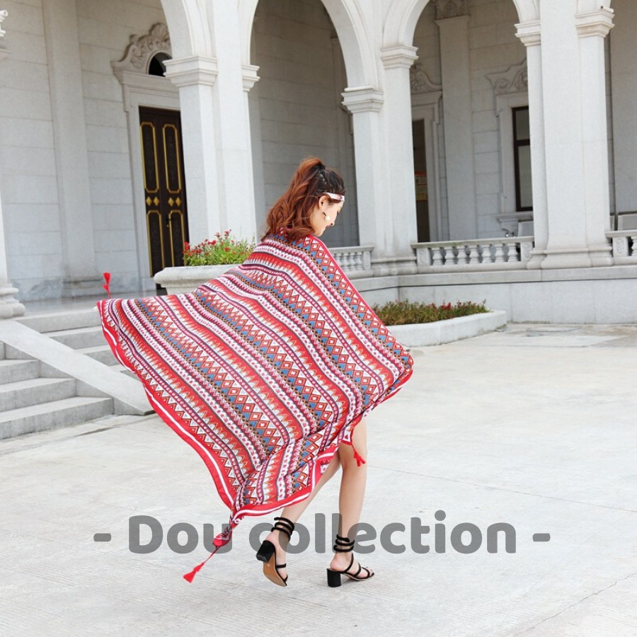 [NowShip2h] Khăn Choàng Quàng Cổ Boho Họa Tiết Hoa Totem Đen Du Lịch Biển - Chất Liệu Cotton - Size:90x180cm - Mã KC032