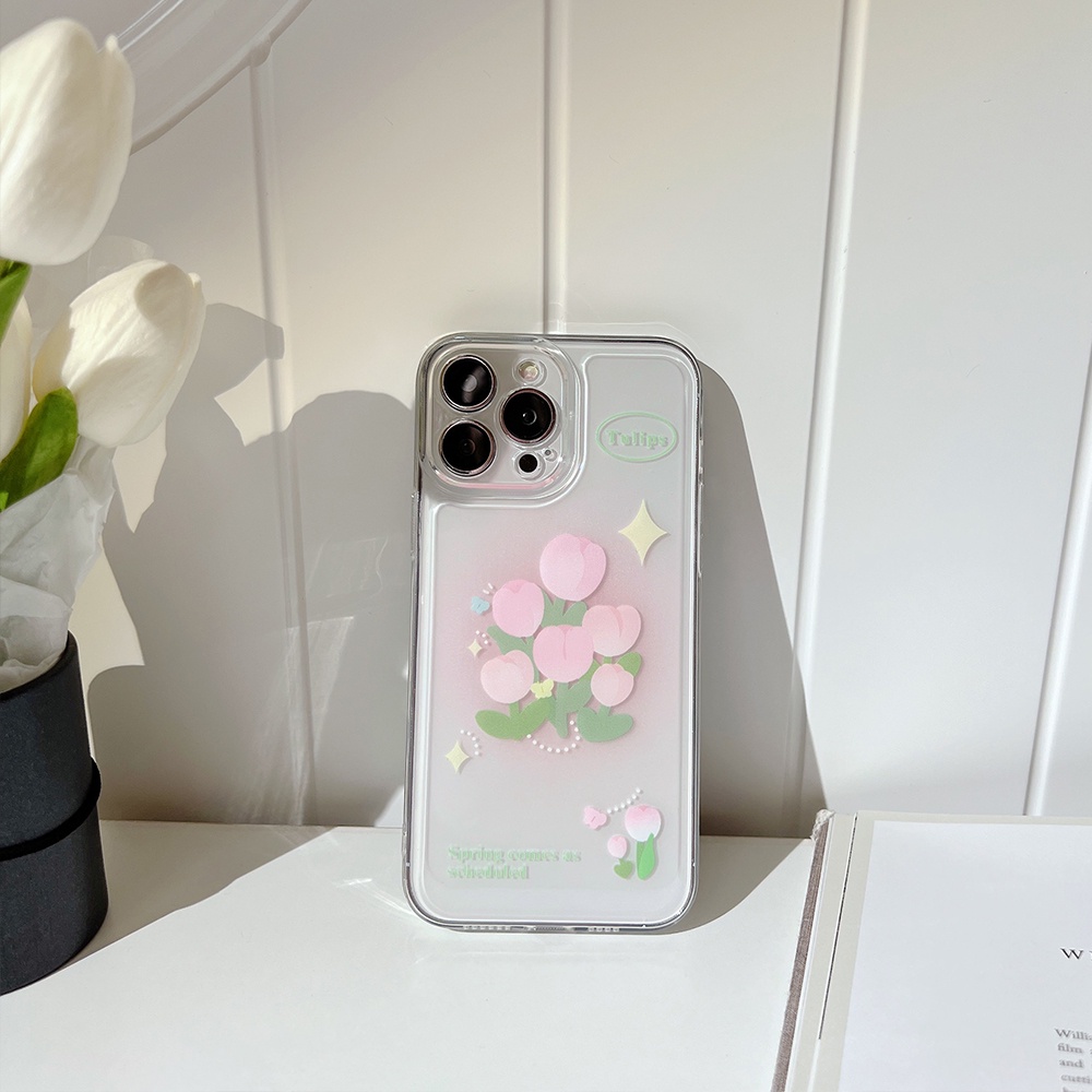 Ốp Điện Thoại acrylic Trong Suốt Chống Sốc Màu laser Hình Hoa tulip Cho iPhone 11 12 13 Pro max mini XS max xr 7 8 se2020 plus