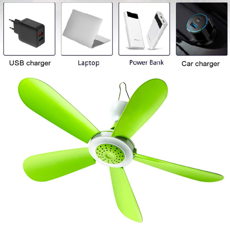 Quạt Trần 3 Bánh Răng Điều Khiển Từ Xa DC5V 5W USB Màu Xanh Lá Cây Dành Cho Lều Cắm Trại Ngoài Trời