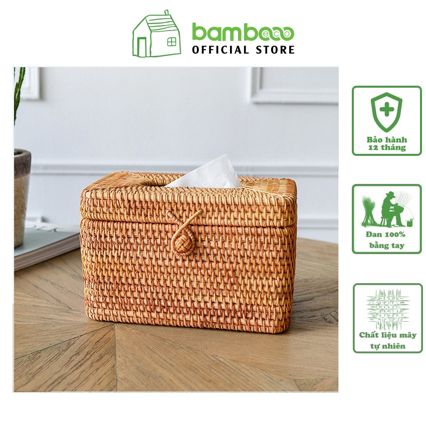 Hộp đựng giấy ăn mây tre tự nhiên BAMBOOO ECO trang trí decor phong cách Nhật Bản