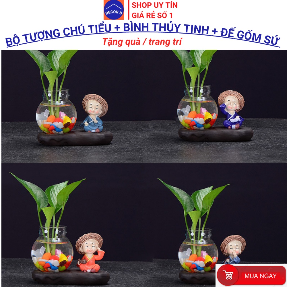 Combo tượng chú tiểu, tượng trang trí, bình hoa  lọ hoa thủy tinh decor trồng cây nuôi cá – Trang trí, tặng quà