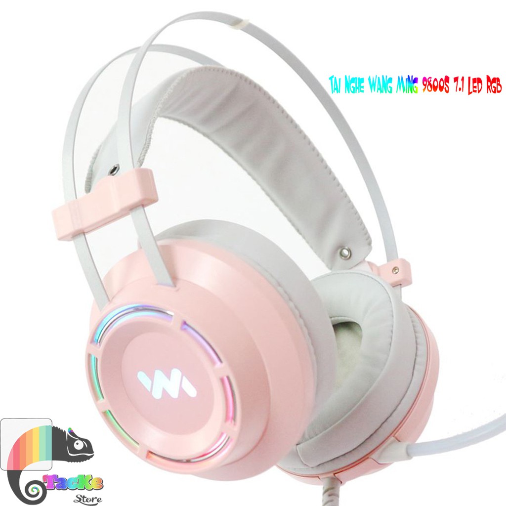 Tai nghe Game thủ màu Hồng có Mic WangMing 9800 USB 7.1 LEB I Gaming Headphone RGB LED 9800S Pink 7.1