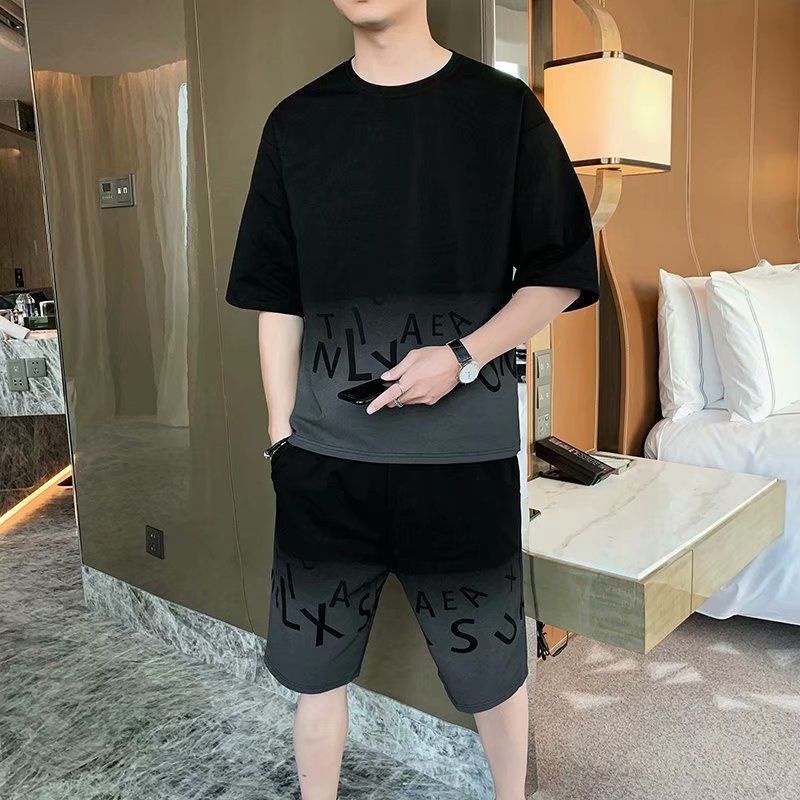 Bộ Quần Áo Thể Thao Tay Ngắn Thiết Kế Trẻ Trung Năng Động Phong Cách Hàn Quốc Cho Nam