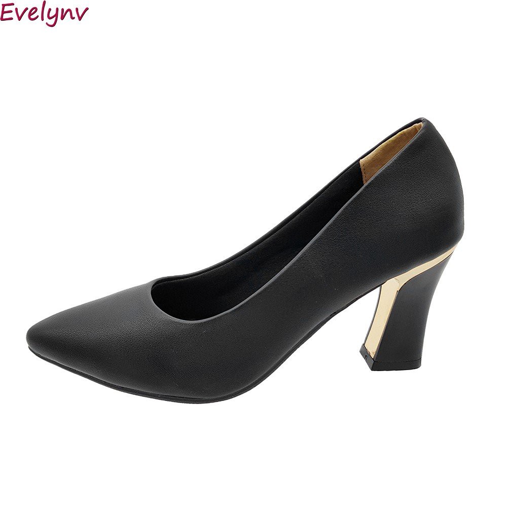 Giày Cao Gót 7cm Giày Gót Vuông Dáng Xinh Evelynv 7P4863 (Đen)