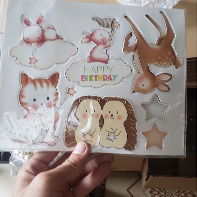 Set cắm thẻ giấy Happy birthday Mèo Thỏ Nai dễ thương trang trí bánh kem, phụ kiện trang trí bánh sinh nhật