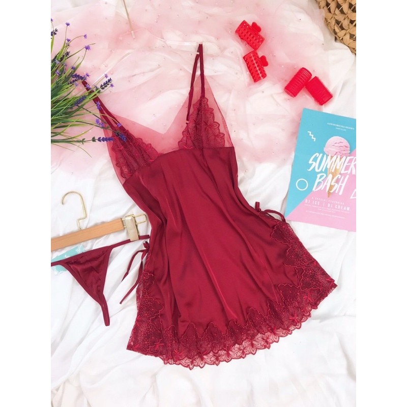 Váy ngủ lụa sexy cao cấp quảng châu kèm chip