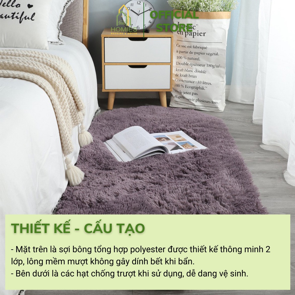 Thảm Lông Trải Sàn Hình Oval Homies Trang Trí Phòng Ngủ, Phòng Khách Sang Trọng - Kích Thước 1mx1m6